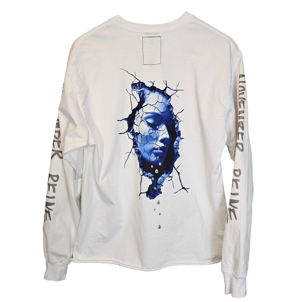 November Reine White Blue Long Sleeve Reflection‎ Broken Mirror Graphic T Shirt
